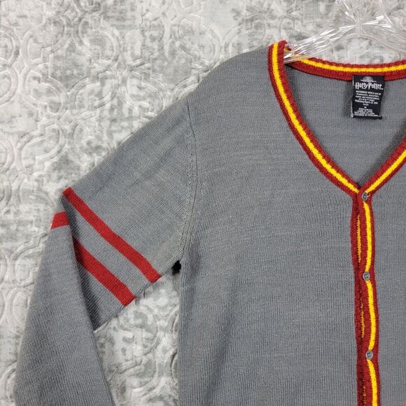Wizarding World Harry Potter Sweater Adult Medium Gray Gryffindor Cardigan - Picture 4 of 13